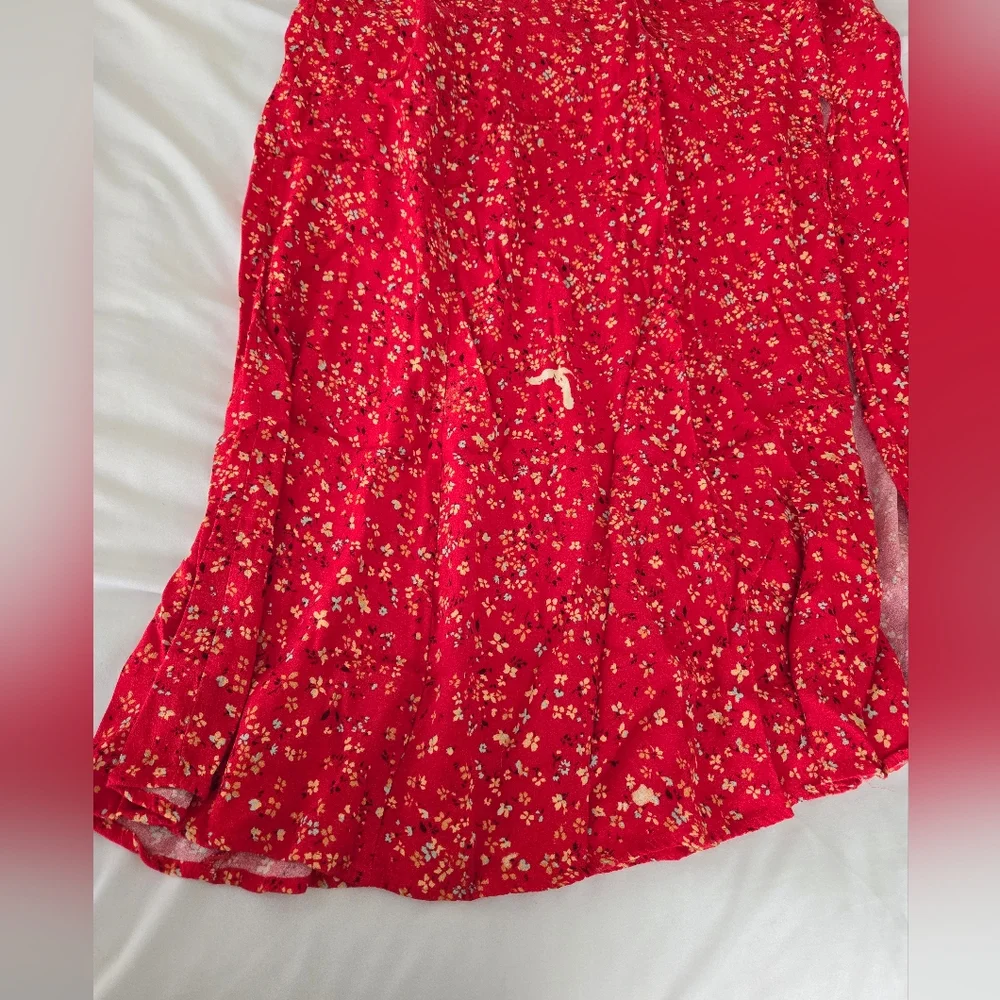 Reformation Zoe red floral print midi skirt